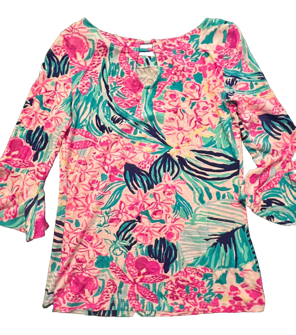 Lilly Pulitzer Floral Fontaine Top / Blouse with Flowy Sleeves (Women's XXS)